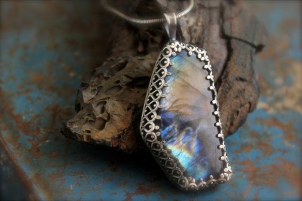 Labradorite set in Etched Sterling Silver....post of the day